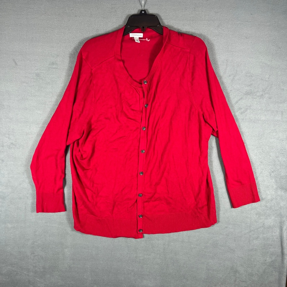 Croft & Barrow Womens Cardigan Sweater 2X Red Solid Button Front Long Sleeve